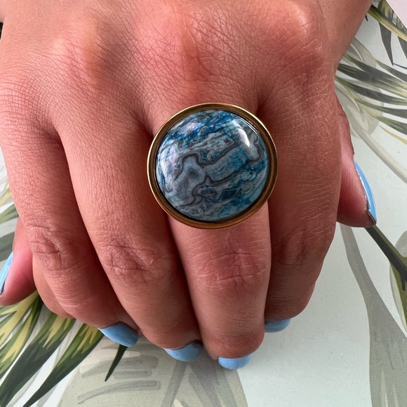 Blue Orchid Stone Statement Rings - Oversized Boho Chic Trendy Rings - Picture 4 of 15